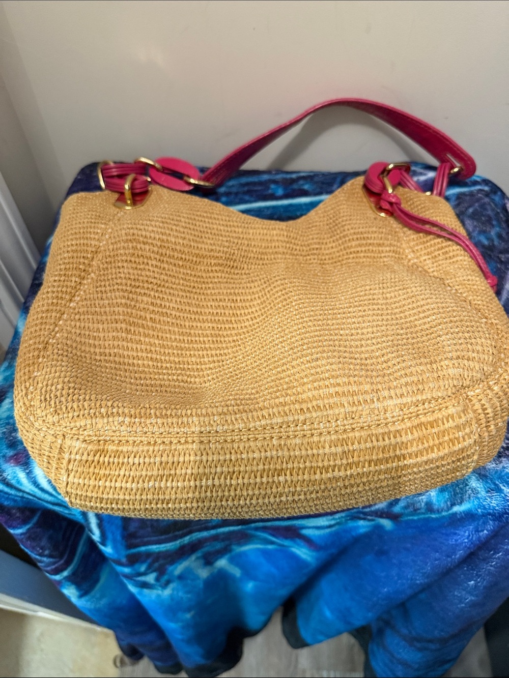 Michael Kors Straw Shoulder Tote with Pink Trim and Gold Hardware - Picture 8 of 15